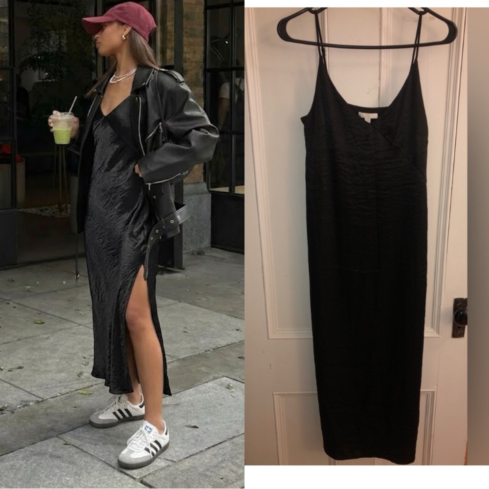 H&M black long silky slip dress XS